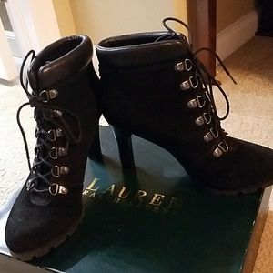 Black Suede Ralph Lauren lace up booties